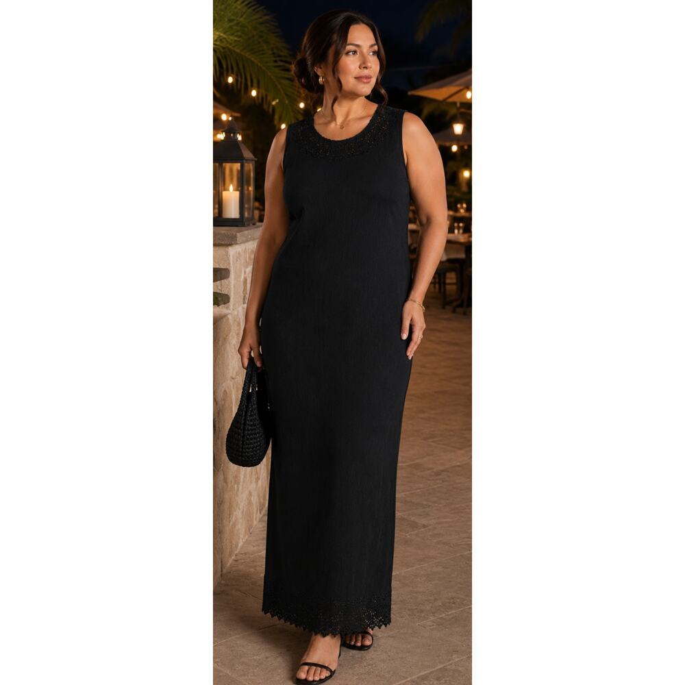 Vintage Hypnotic black textured maxi dress Size 1x eyelet minimalist vacation
